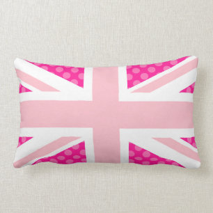 Girly Pink Polka Dot Union Jack Lumbar Pillow