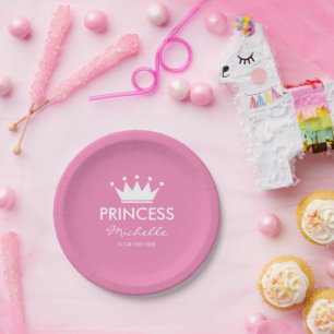 Girly pink princess crown girls baby shower plates
