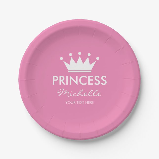 Girly pink princess crown girls baby shower plates (Front)