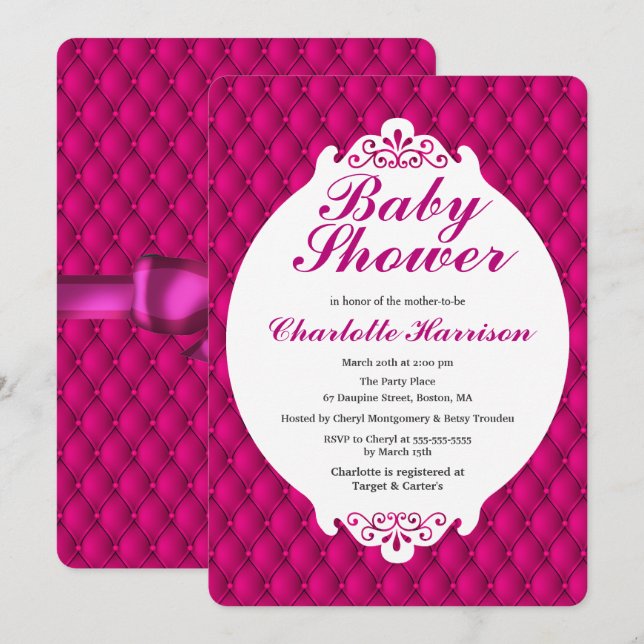 Girly Pink Princess & Pink Ribbon Baby Shower Invitation (Front/Back)