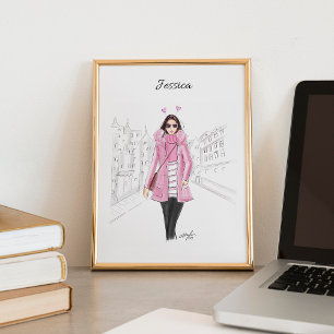 girly pink, printable, fashion sketch, poster