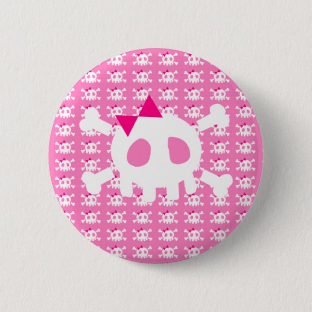Girly Pink Punk Skull 2 Inch Round Button (Front)
