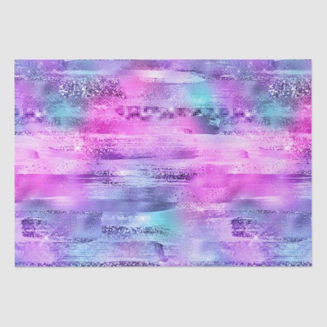Girly Pink Purple Aqua Glitzy Mermaid Stripes Tissue Paper (Front)