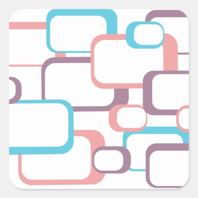 Girly Pink Purple Blue Retro Squares Pattern Square Sticker (Front)