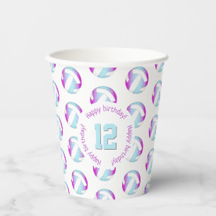 girly pink purple blue volleyballs birthday party paper cups
