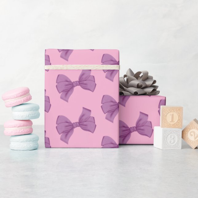 Girly Pink Purple Bow Baby Shower Wrapping Paper (Baby Shower)