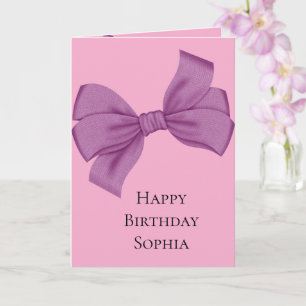 Girly Pink Purple Bow Birthday Card