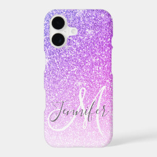 Girly Pink Purple Glitter Sparkles Monogram Name