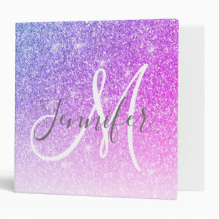 Girly Pink Purple Glitter Sparkles Monogram Name Binder