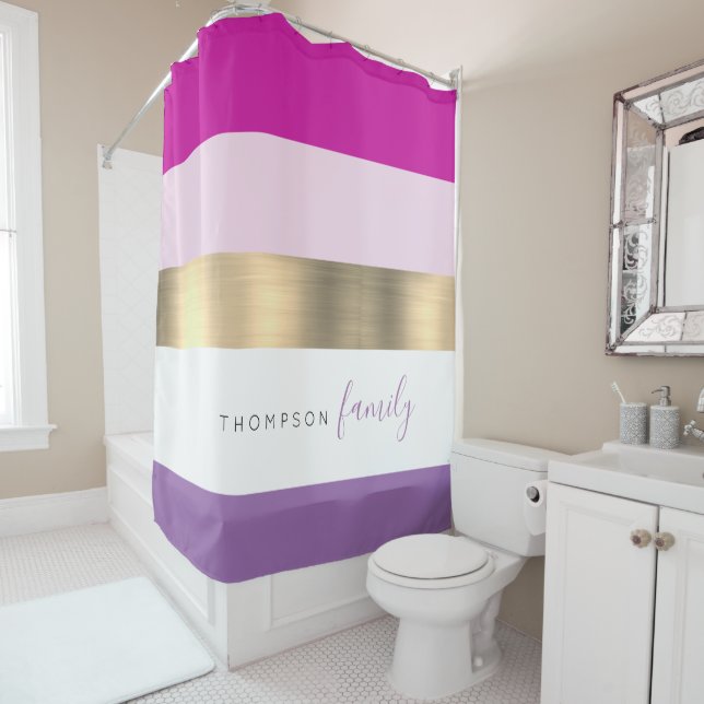 Girly pink purple gold stripe custom family (In Situ)