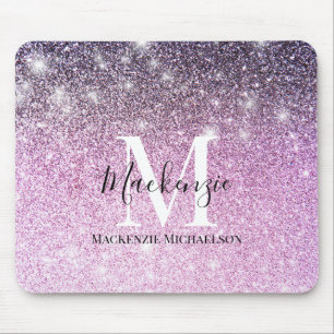 Girly Pink Purple Ombre Glitter Monogram Name  Mouse Pad
