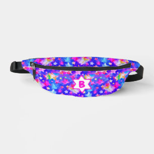 Girly Pink Purple Rainbow Watercolor Star Monogram Fanny Pack