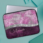 Girly pink purple silver glitter leaves monogram laptop sleeve<br><div class="desc">Pretty chic and elegant girly faux silver glitter and purple pink fuchsia leaves to create a special unique stylish Laptop sleeve. Add some style to your office, desk, or personal space with a Chic and stylish custom name and monogram Laptop sleeve.. personalize it with a script name and monogram. The...</div>