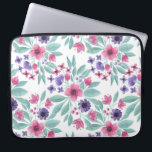 Girly Pink Purple Teal Watercolor Floral Pattern Laptop Sleeve<br><div class="desc">This elegant and artsy pattern is perfect for the stylish and modern woman. It features hand-painted berry pink, violet purple, black, and teal green watercolor flowers and leaves pattern on top of a simple white background. It's pretty, country, artistic, and cute. Stylize with this hand-painted original watercolor piece done by...</div>