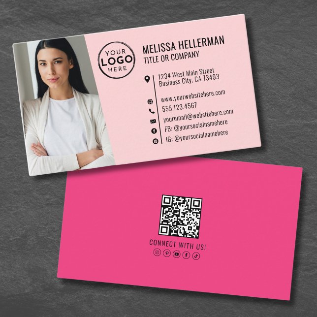 Girly Pink QR Code Photo Logo Business Card (Girly Pink QR Code Photo Logo Business Card )