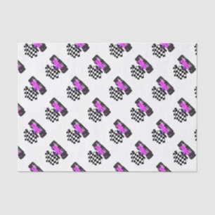 Girly Pink Race Car with Chequered Flag Tissue Paper