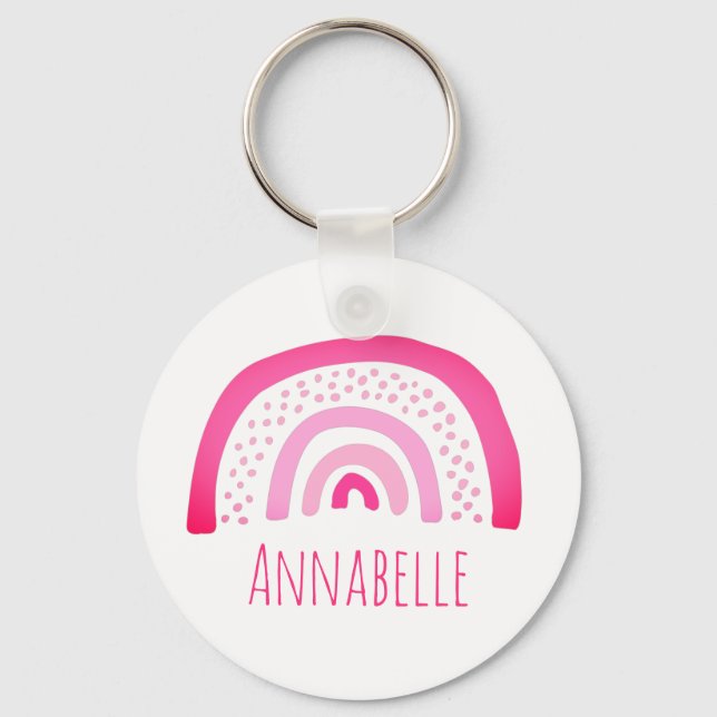 Girly Pink Rainbow Personalized Keychain (Front)