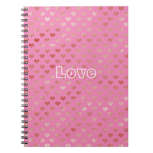 Girly Pink Red Hearts Ombre Notebook (Front)