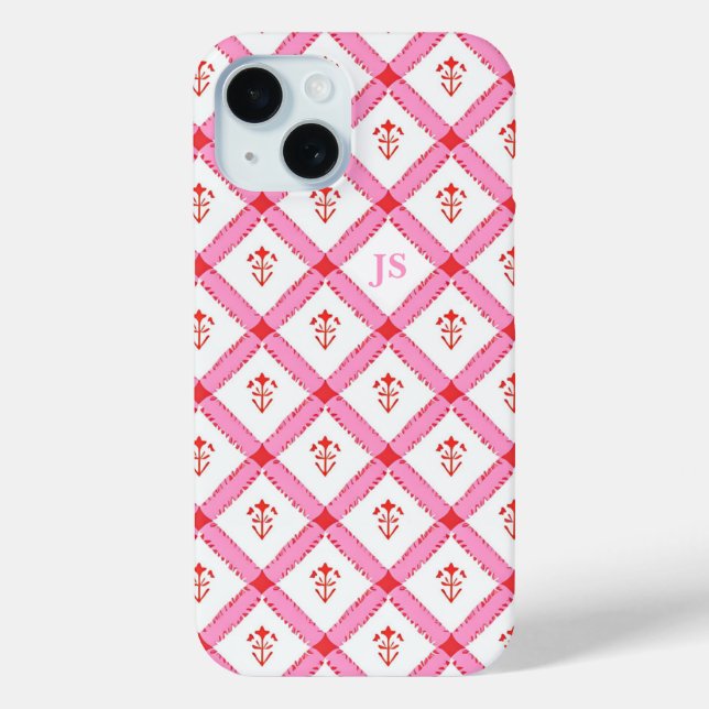 Girly Pink & Red Pattern With Initials Case-Mate iPhone Case (Back)