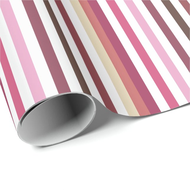 Girly Pink Red Wide Horizontal Stripes Pattern Wrapping Paper (Roll Corner)