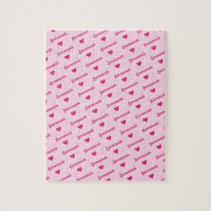 Girly Pink Repeating Name & Hearts Jigsaw Puzzle