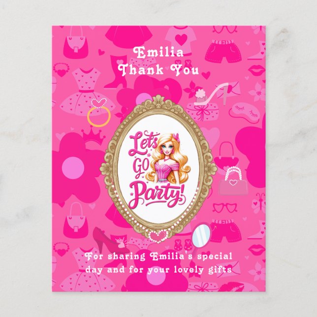 Girly Pink Retro Doll Let's Go Party Birthday Flyer (Front)