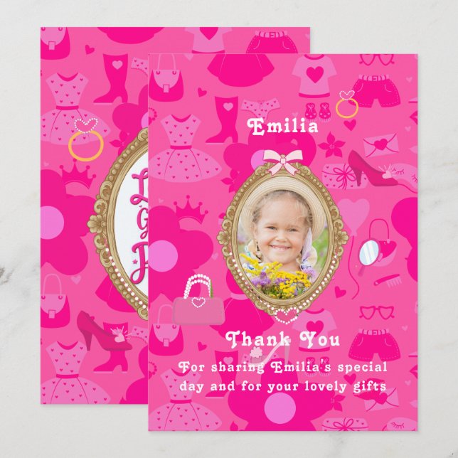 Girly Pink Retro Doll Let's Go Party Birthday Invitation (Front/Back)
