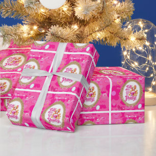 Girly Pink Retro Doll Let's Go Party Birthday Wrapping Paper