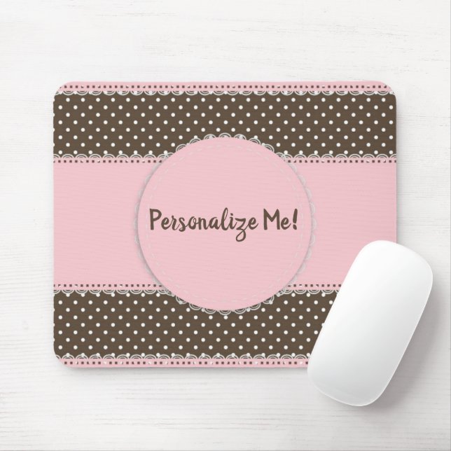 Girly Pink Ribbon & Polka Dots Personalized Mouse Pad (With Mouse)