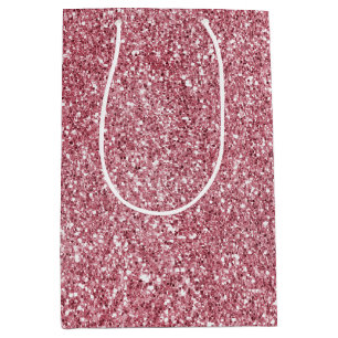 Girly Pink Rose Glitter   Medium Gift Bag