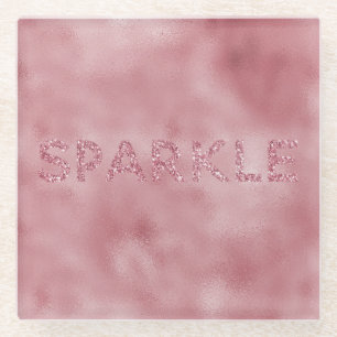 Girly Pink Rose Glitter Sparkle Glass Coaster