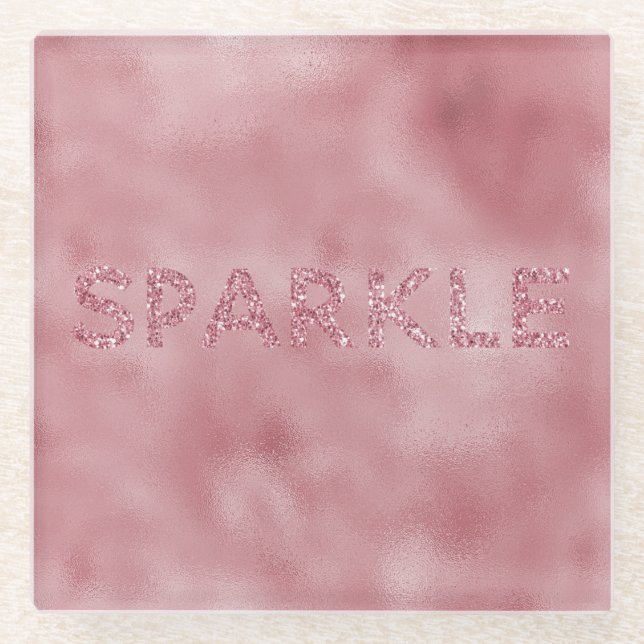 Girly Pink Rose Glitter Sparkle Glass Coaster (Front)