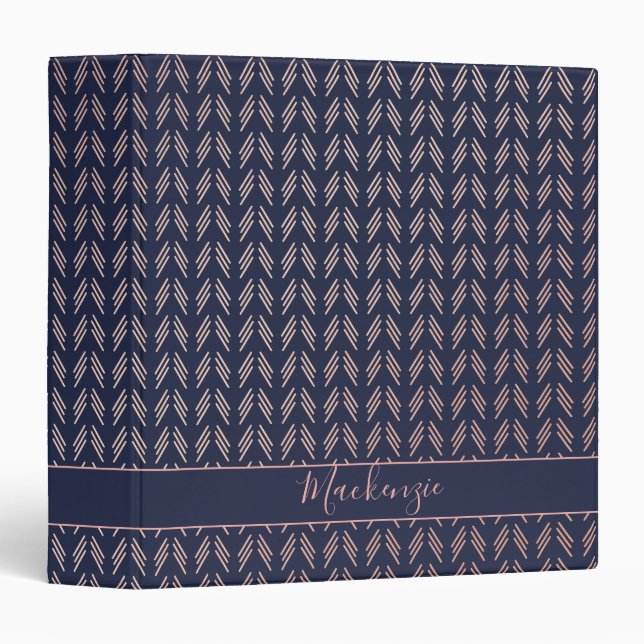 Girly Pink Rose Gold Foil Tribal Navy Blue Boho Binder (Front/Spine)