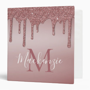 Girly Pink Rose Gold Glitter Sparkle Drips Binder
