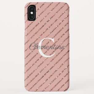 Girly Pink Rose Gold Glitter Stripes Monogram iPhone XS Max Case