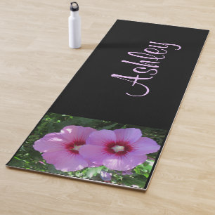Girly Pink Rose of Sharon Photo Personalized Yoga Mat