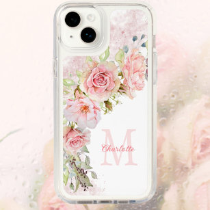 Girly Pink Roses Monogram Initial Template iPhone 15 Case