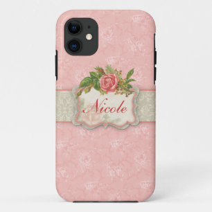 Girly Pink Roses Personalized iPhone 11 Case