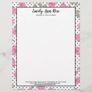 Girly Pink Roses Script Girly Floral Stationary Letterhead