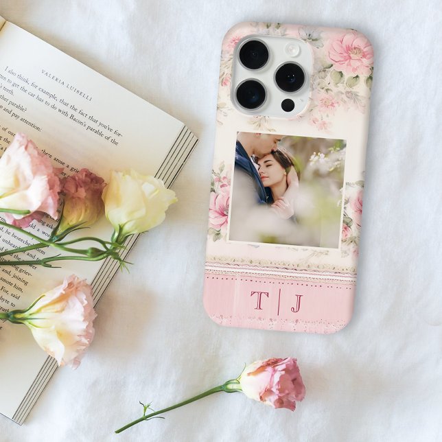 Girly Pink Roses w/Photo & Monogram Case-Mate iPhone Case (Creator Uploaded)