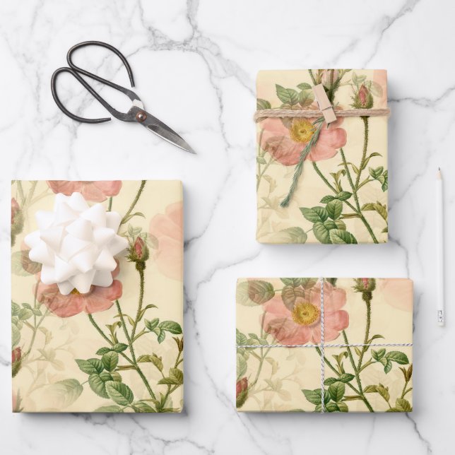 Girly Pink Rustic Stylish Floral Bouquets Wrapping Paper Sheet (Front)
