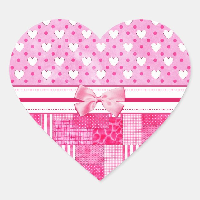 Girly Pink Scrapbook Country Style Heart Sticker (Front)