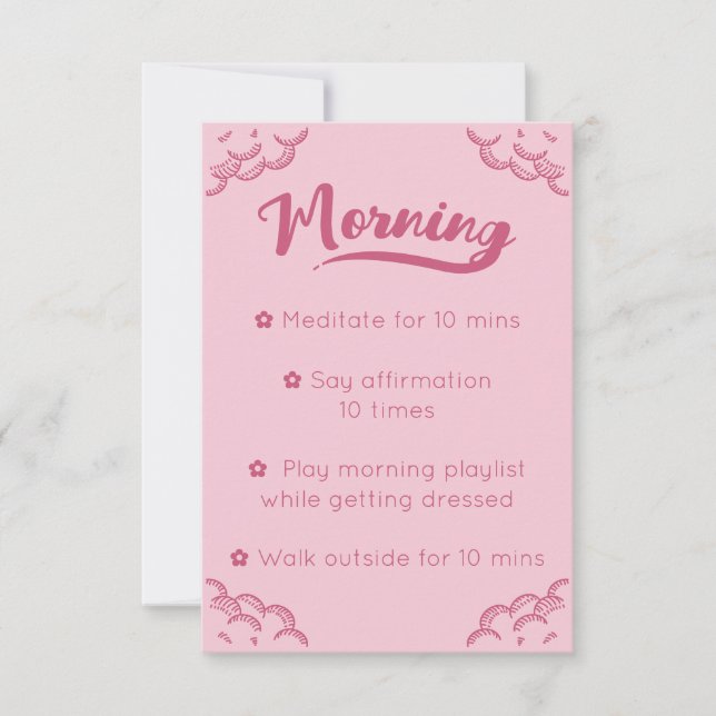 Girly Pink Script Mindful Morning Routine Card (Front)