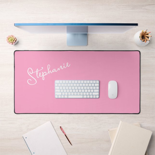 Girly Pink Script Minimalist Personalized Name  Desk Mat (Office 1)