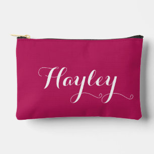 Girly pink script monogram modern  accessory pouch