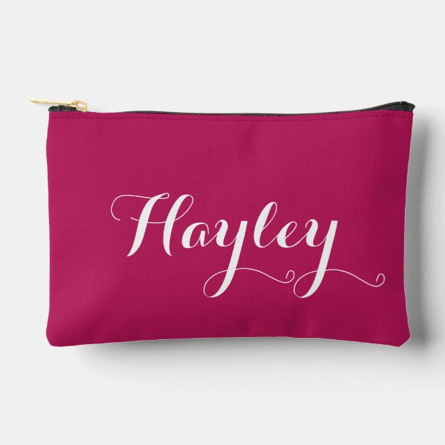 Girly pink script monogram modern  accessory pouch (Front)