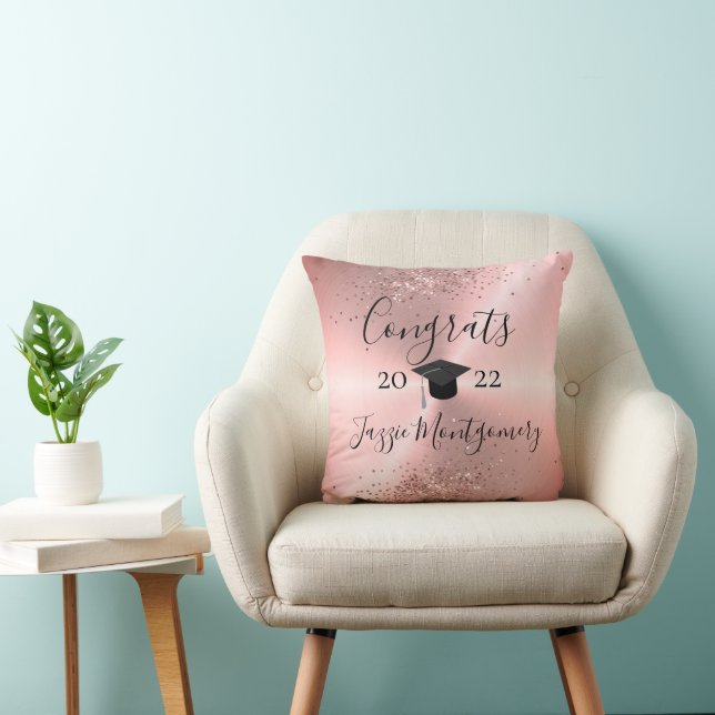 Girly Pink Sheen Graduation Glittery   Throw Pillow (Chair)