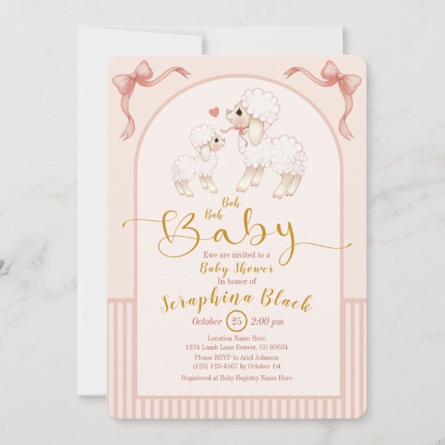 Girly Pink Sheep And Lamb Baby Shower Invitation (Front)