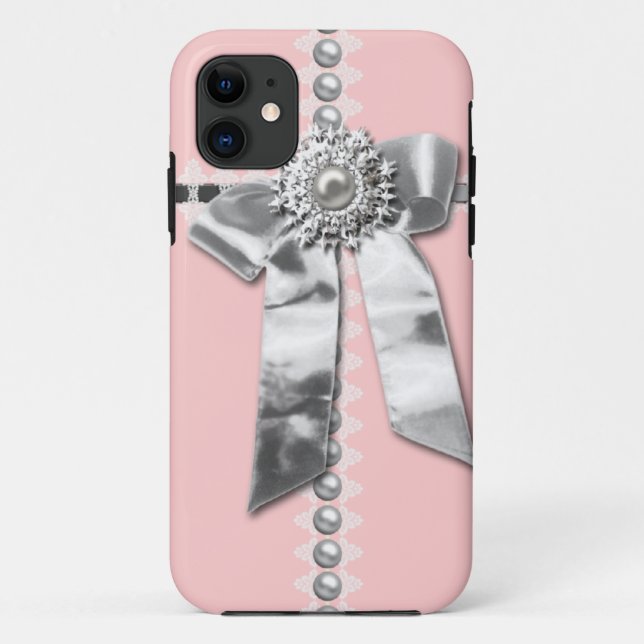 Girly Pink Silver Bow Printed iPhone 5 Case (Back)