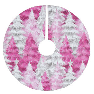 Girly Pink Silver Glam Christmas Trees   Brushed Polyester Tree Skirt